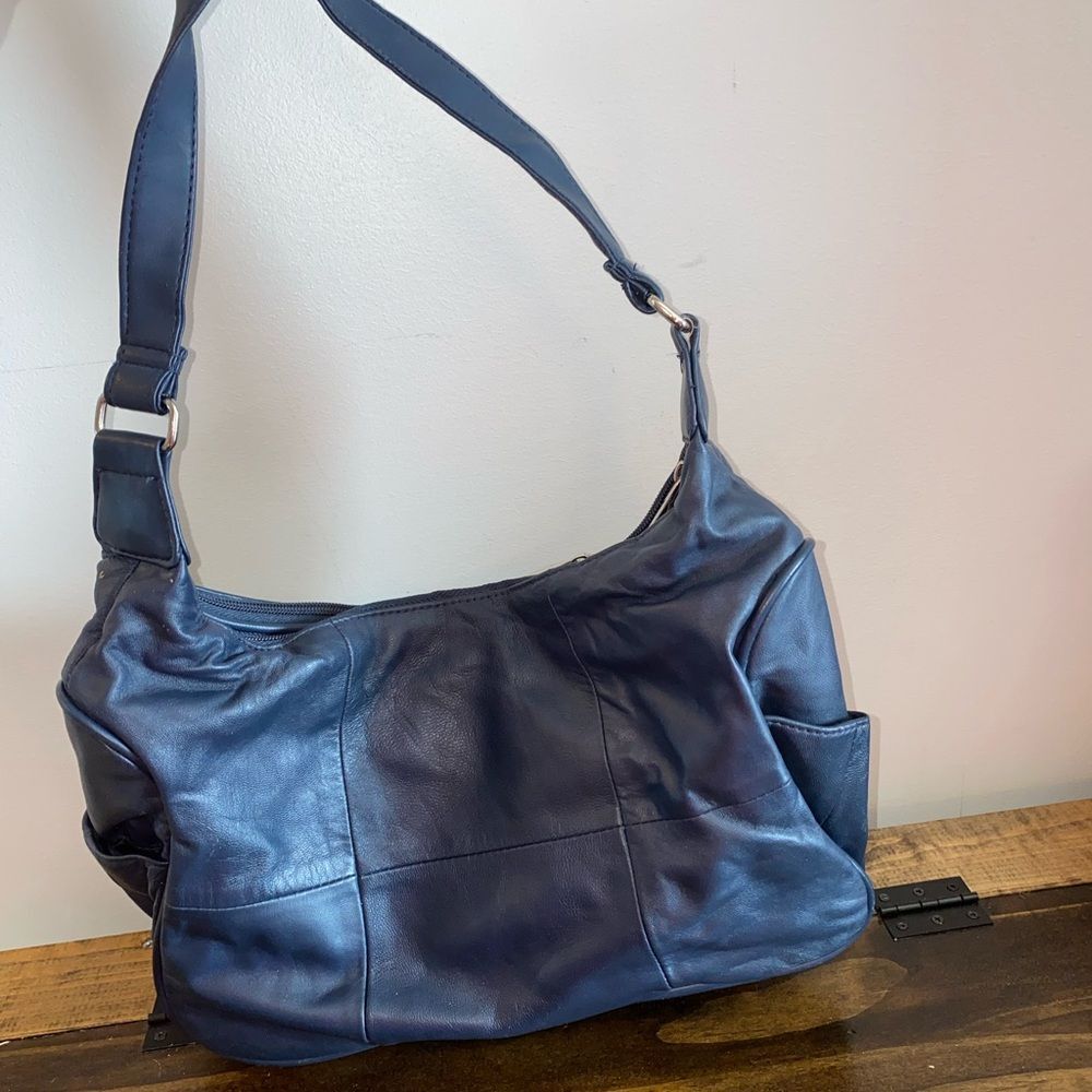 Genuine Leather Hobo Navy Blue Shoulder Purse Bag